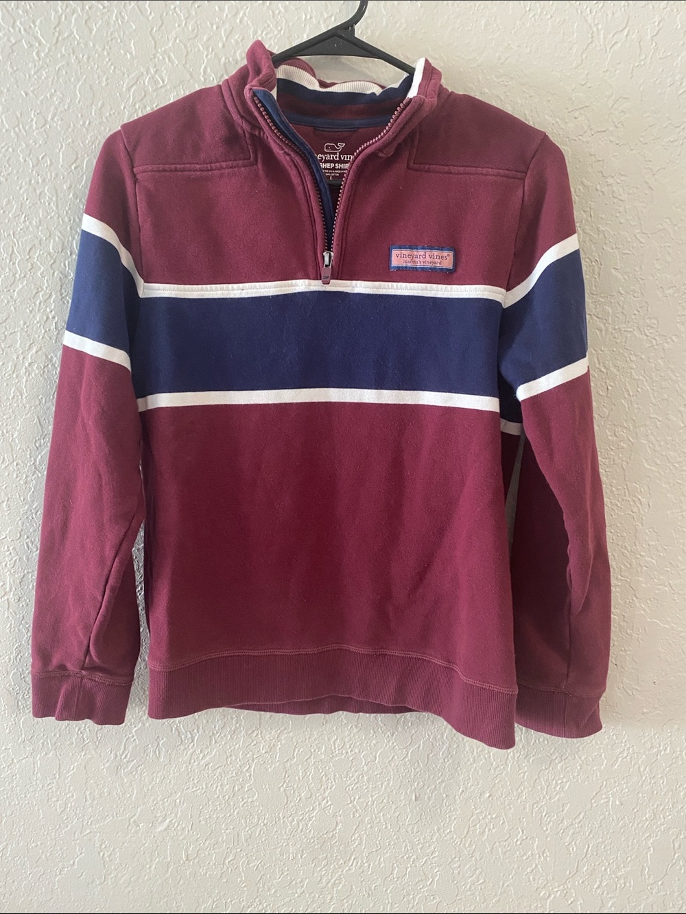 Vineyard Vines Burgundy, Navy & White Striped Quarter-Zip Pullover